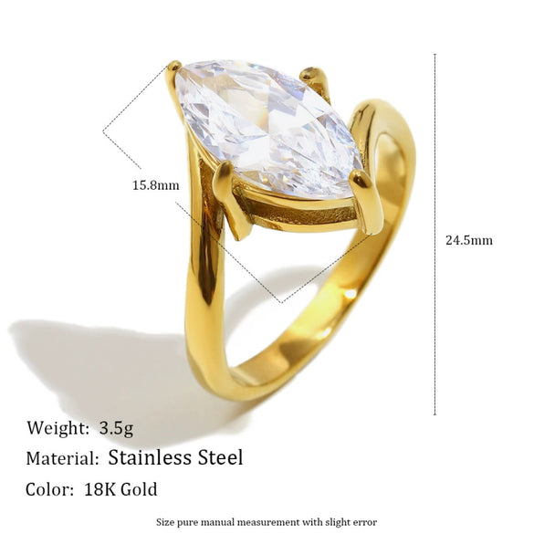Wholesale Women's Highend Luxury Stainless Steel 18K Goldplated Geometric Teardrop Marquise Ring With Horse Eye Pattern
