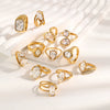 Wholesale Women's Highend Luxury Stainless Steel 18K Goldplated Geometric Teardrop Marquise Ring With Horse Eye Pattern