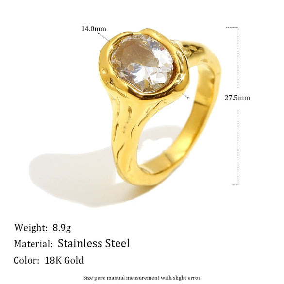 Wholesale Women's Highend Luxury Stainless Steel 18K Goldplated Geometric Teardrop Marquise Ring With Horse Eye Pattern