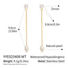 Wholesale Women's Highend Minimalist Geometric Stainless Steel Vacuum Real Gold Plated Freshwater Pearl Pendant Zircon Earrings