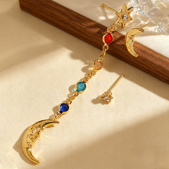 Wholesale Women's Highend Minimalist Geometric Star And Moon Alloy Electroplated Earring Set