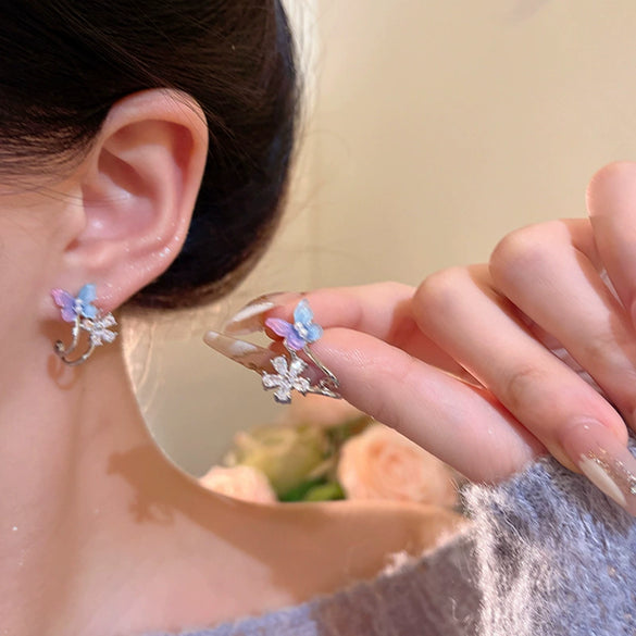 Wholesale Women's Highend Niche Design Copper Flower Butterfly Earrings With Electroplating