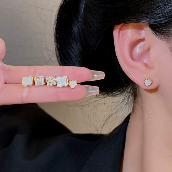 Wholesale Women's Highend Niche Simple Geometric Heart Bow Drop Shape Copper 925 Silver Needle Zircon Pearl Earrings Jewelry