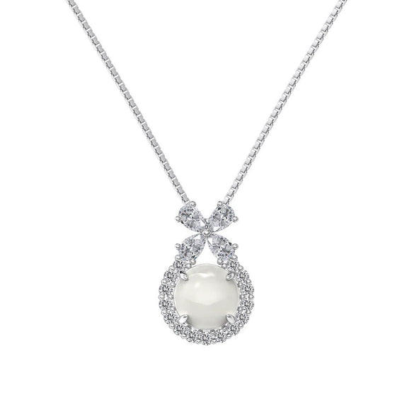 Wholesale Women's Highend S925 Sterling Silver Clavicle Chain With Flower And Oval Shaped Pendant And Electroplating