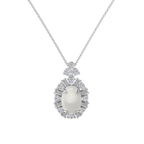 Wholesale Women's Highend S925 Sterling Silver Clavicle Chain With Flower And Oval Shaped Pendant And Electroplating