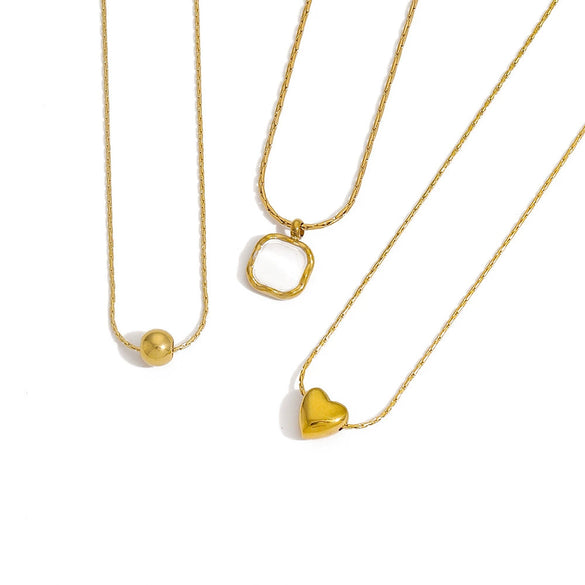 Wholesale Women's Highend Stainless Steel And Titanium Steel Necklace With Geometric Pendant And Bamboo Chain Electroplated