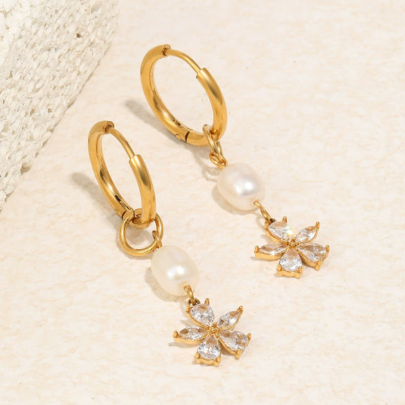 Wholesale Women's Highend Stainless Steel 18K Gold Plated Flower Pattern Earrings