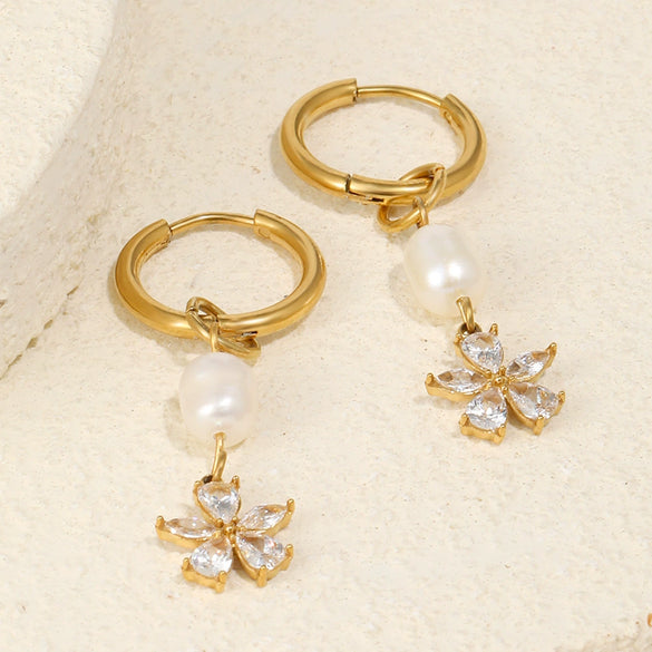 Wholesale Women's Highend Stainless Steel 18K Gold Plated Flower Pattern Earrings