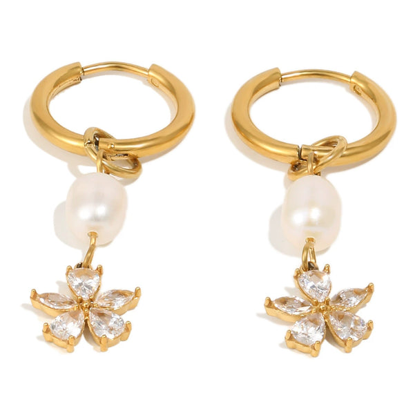 Wholesale Women's Highend Stainless Steel 18K Gold Plated Flower Pattern Earrings