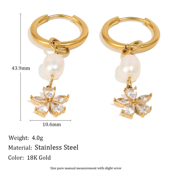 Wholesale Women's Highend Stainless Steel 18K Gold Plated Flower Pattern Earrings
