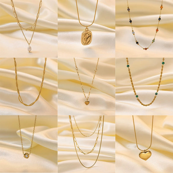 Wholesale Women's Highend Stylish Light Luxury Geometric Titanium Steel 18K Gold Plated Multilayer Ochain Necklace