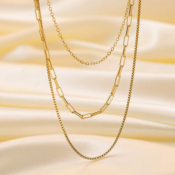 Wholesale Women's Highend Stylish Light Luxury Geometric Titanium Steel 18K Gold Plated Multilayer Ochain Necklace
