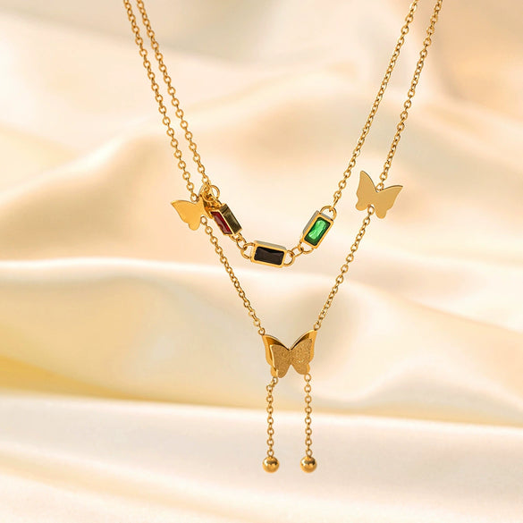 Wholesale Women's Highend Stylish Light Luxury Geometric Titanium Steel 18K Gold Plated Multilayer Ochain Necklace