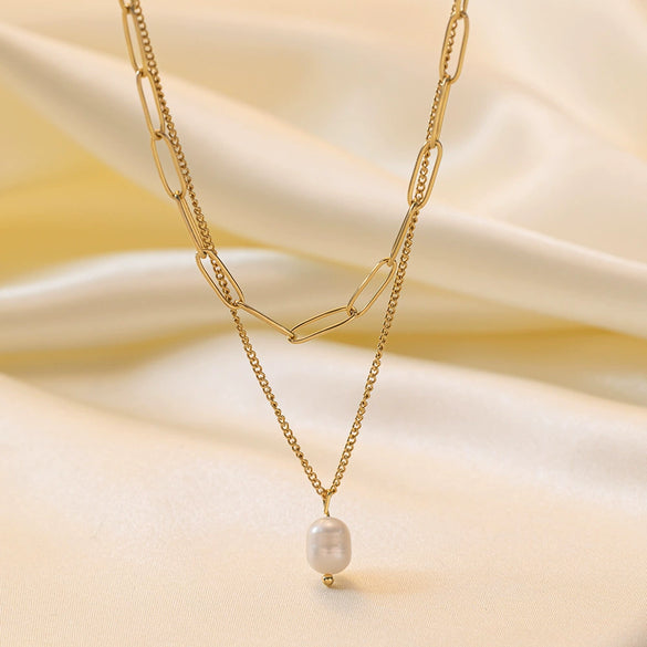 Wholesale Women's Highend Stylish Light Luxury Geometric Titanium Steel 18K Gold Plated Multilayer Ochain Necklace
