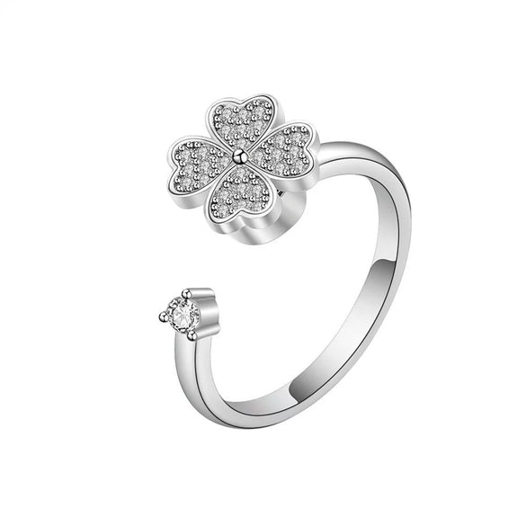 Wholesale Women's Highgrade Lucky Flower Rotatable Ring Copper With Diamond And Zircon Inlay