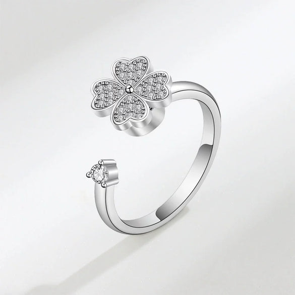 Wholesale Women's Highgrade Lucky Flower Rotatable Ring Copper With Diamond And Zircon Inlay
