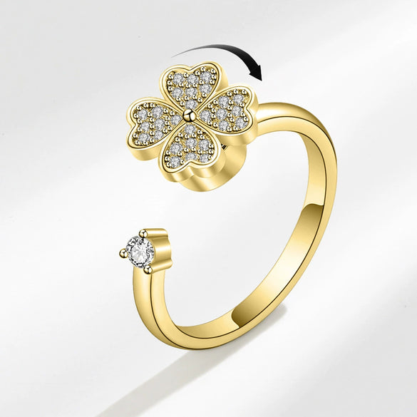 Wholesale Women's Highgrade Lucky Flower Rotatable Ring Copper With Diamond And Zircon Inlay