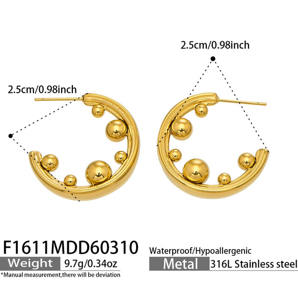 Wholesale Women's Highpolish Geometric Cshaped Hoop Stainless Steel Earrings With Gold Electroplating
