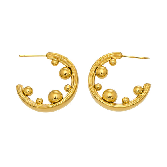 Wholesale Women's Highpolish Geometric Cshaped Hoop Stainless Steel Earrings With Gold Electroplating