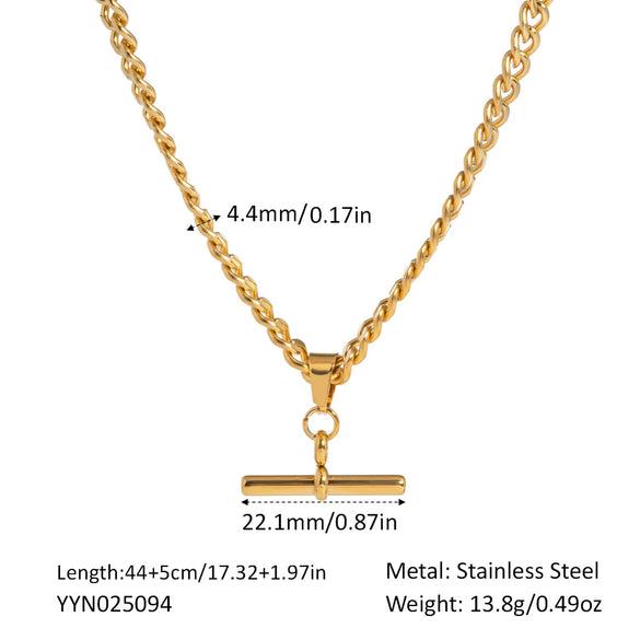 Wholesale Women's Hip Hop Fashion Geometric Pendant Necklace With Cuban Chain Stainless Steel Jewelry Pvd Furnace Vacuum Real Gold Plated