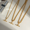 Wholesale Women's Hip Hop Fashion Geometric Pendant Necklace With Cuban Chain Stainless Steel Jewelry Pvd Furnace Vacuum Real Gold Plated