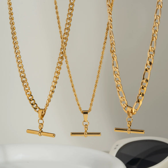 Wholesale Women's Hip Hop Fashion Geometric Pendant Necklace With Cuban Chain Stainless Steel Jewelry Pvd Furnace Vacuum Real Gold Plated