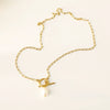 Wholesale Women's Hip Hop Stainless Steel Baroque Pearl Pendant Necklace With Geometric Pattern And Gold Plated Bamboo Chain