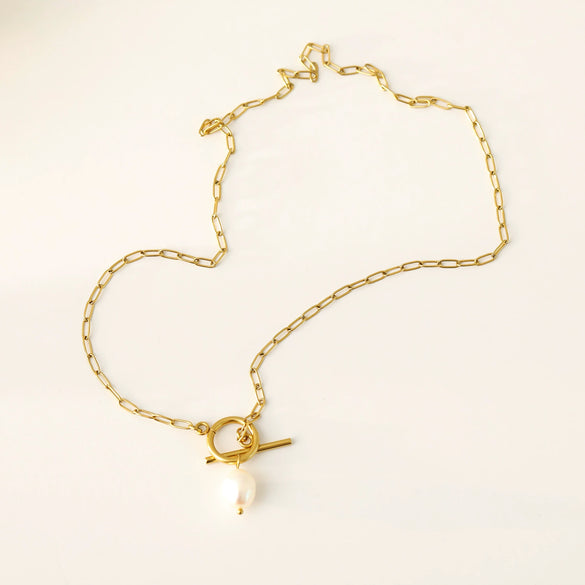 Wholesale Women's Hip Hop Stainless Steel Baroque Pearl Pendant Necklace With Geometric Pattern And Gold Plated Bamboo Chain