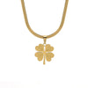 Wholesale Women's Hip Hop Stainless Steel Flat Snake Bone Chain With Hollow Love Clover Pattern Necklace