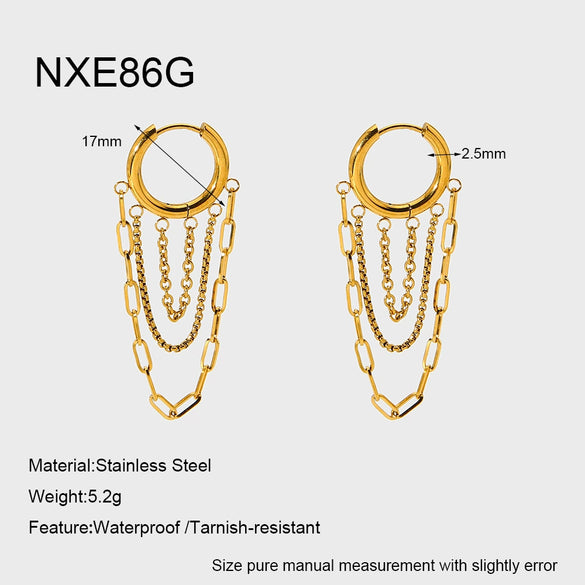 Wholesale Women's Hip Hop Style Geometric Stainless Steel Earrings With 18K Gold Pvd Plating