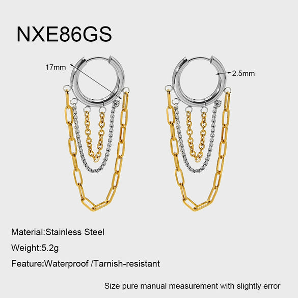 Wholesale Women's Hip Hop Style Geometric Stainless Steel Earrings With 18K Gold Pvd Plating