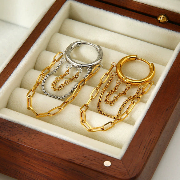 Wholesale Women's Hip Hop Style Geometric Stainless Steel Earrings With 18K Gold Pvd Plating