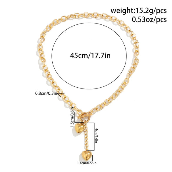 Wholesale Women's Hip Hop Style Iron Chain Alloy Heart Shape Pendant Necklace With Electroplating Treatment