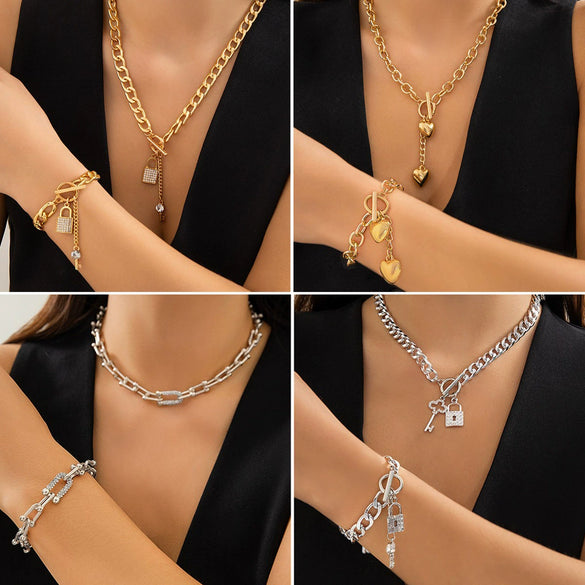Wholesale Women's Hip Hop Style Iron Chain Alloy Heart Shape Pendant Necklace With Electroplating Treatment
