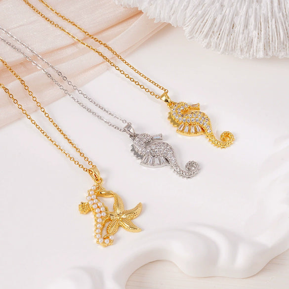 Wholesale Women's Hiphop Animal Zodiac Inlaid Colorful Zircon Copper O Chain Pendant Necklace Electroplated Mixed Gemstone Setting