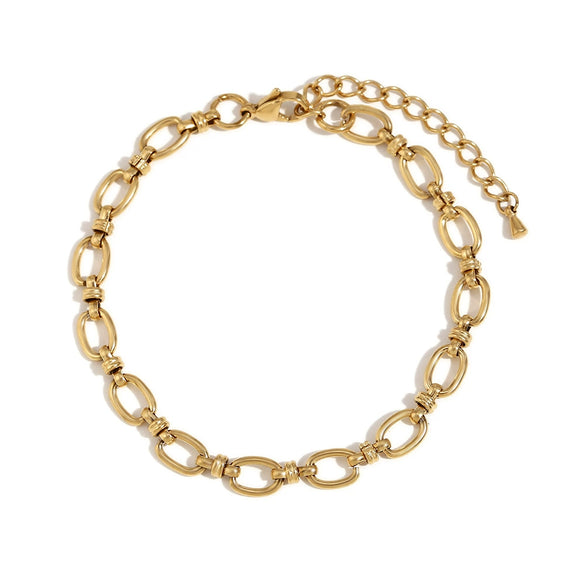 Wholesale Women's Hiphop Foot Chain Stainless Steel 14K Gold Plated Simple Stitching Cross Buckle Geometric Design