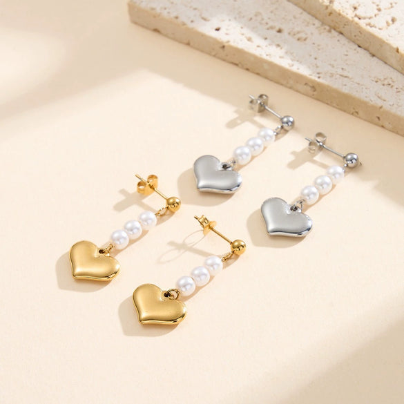 Wholesale Women's Hiphop Long Heartshaped Geometric Stainless Steel Electroplated 925 Silver Ear Clips Earrings