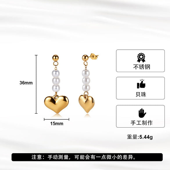 Wholesale Women's Hiphop Long Heartshaped Geometric Stainless Steel Electroplated 925 Silver Ear Clips Earrings