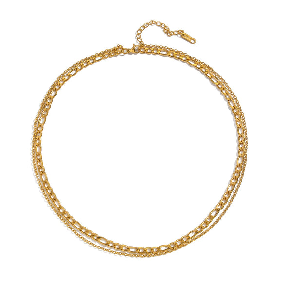 Wholesale Women's Hiphop Punk Casual Doublelayer Geometric Chain Necklace Stainless Steel 18K Real Gold Plated By Pvd Furnace Vacuum