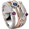 Wholesale Women's Hiphop Style Copper Ring With Geometric Lines And Multicolor Zircon Inlay
