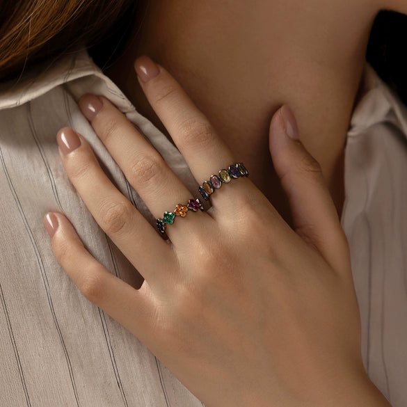 Wholesale Women's Hiphop Style Geometric S925 Sterling Silver Ring With Electroplating And Contrasting Color Design
