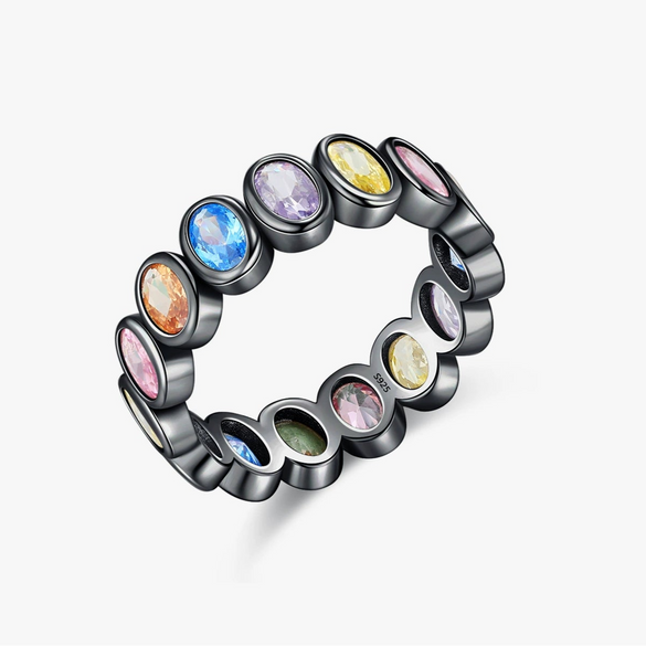 Wholesale Women's Hiphop Style Geometric S925 Sterling Silver Ring With Electroplating And Contrasting Color Design