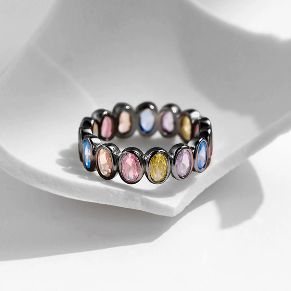 Wholesale Women's Hiphop Style Geometric S925 Sterling Silver Ring With Electroplating And Contrasting Color Design