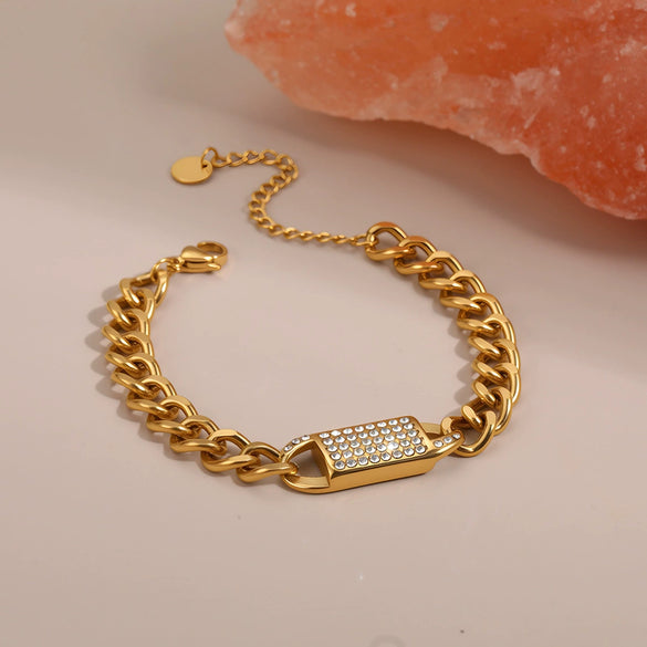 Wholesale Women's Hiphop Style Geometric Stainless Steel 18K Gold Electroplated Bracelet