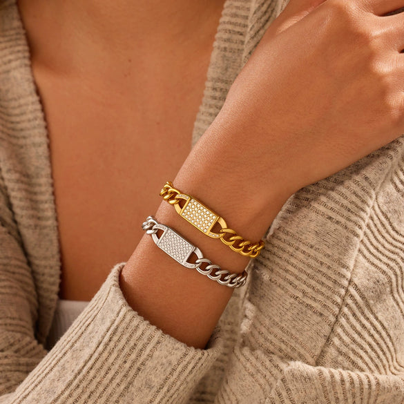 Wholesale Women's Hiphop Style Geometric Stainless Steel 18K Gold Electroplated Bracelet