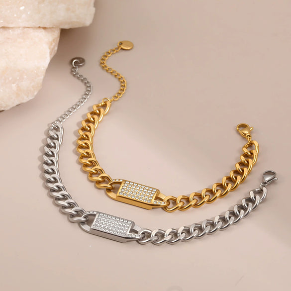 Wholesale Women's Hiphop Style Geometric Stainless Steel 18K Gold Electroplated Bracelet