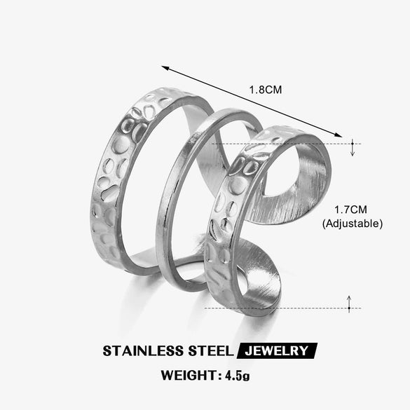 Wholesale Women's Hiphop Style Stainless Steel 3Layer Line Open Ring 18K Gold Plated