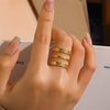 Wholesale Women's Hiphop Style Stainless Steel 3Layer Line Open Ring 18K Gold Plated