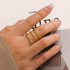 Wholesale Women's Hiphop Style Stainless Steel 3Layer Line Open Ring 18K Gold Plated