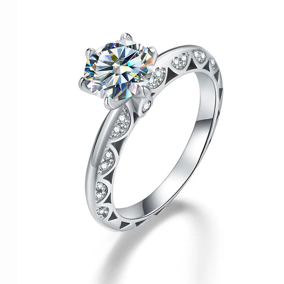 Wholesale Women's Hollow Fanshaped 925 Silver Moissanite Ring With Sixclaw And Electroplating